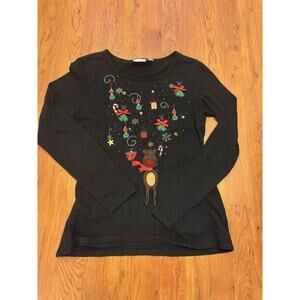 Kim Rogers Holiday Reindeer Long sleeve Shirt Sequined Size Small